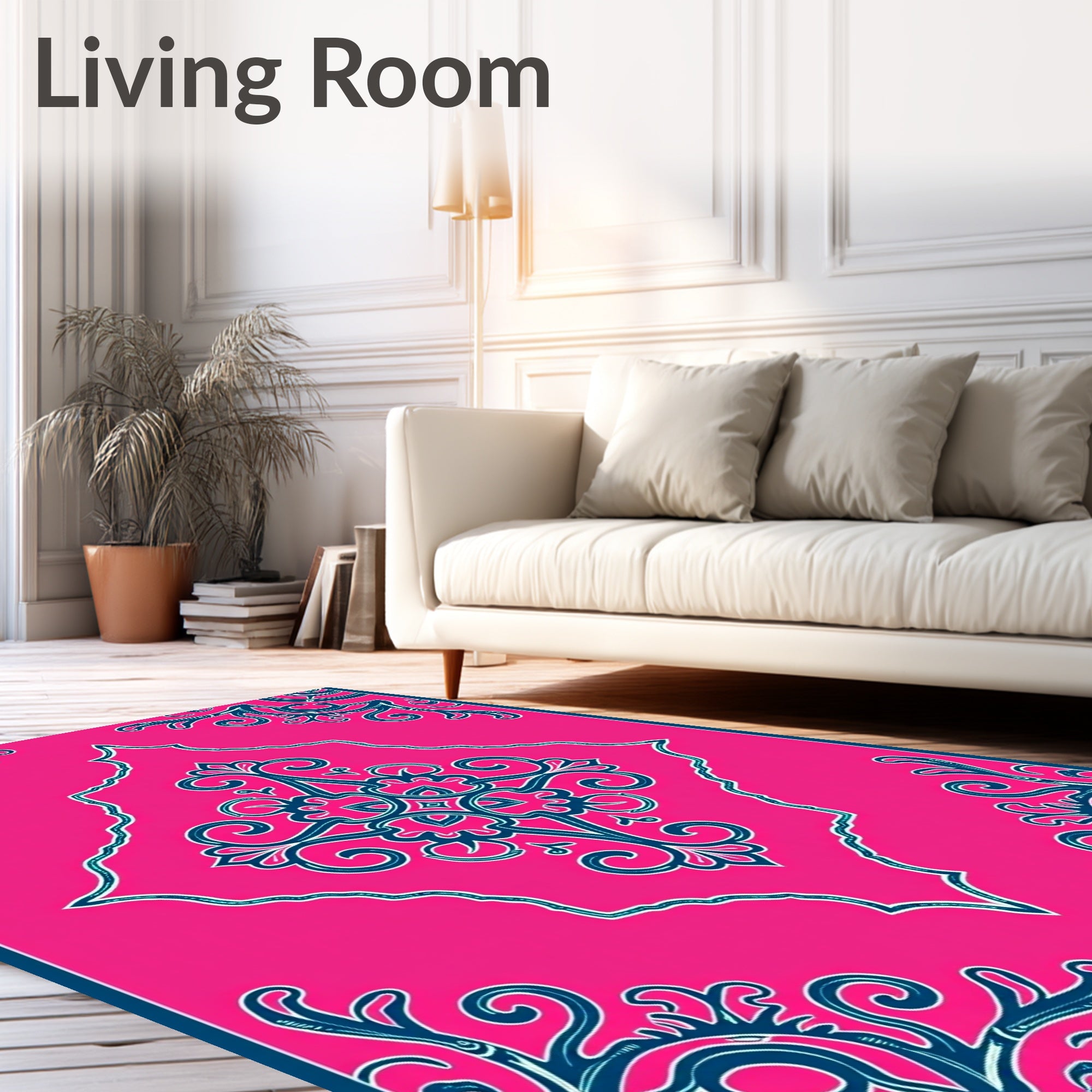 Vibrant Pink Paisley Swirl Design Rug
