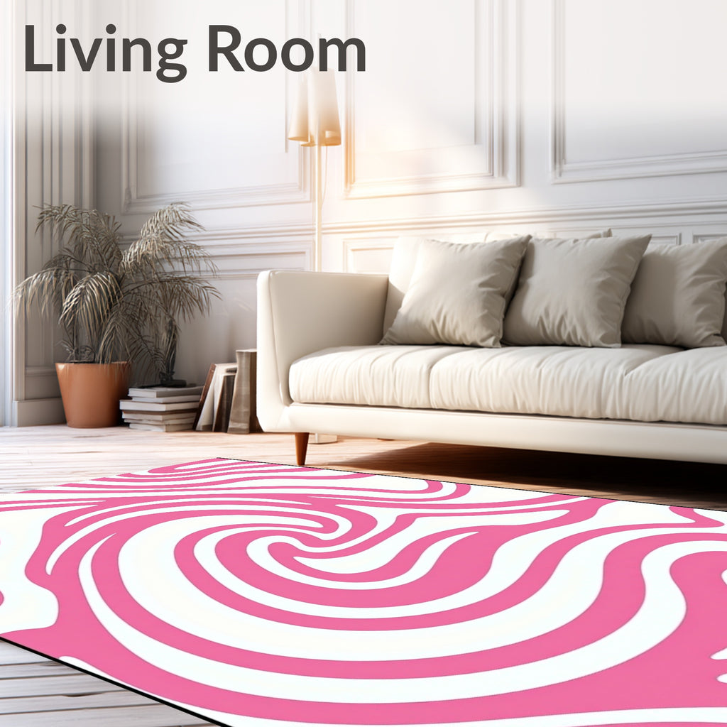 Pink And White Swirl Pattern Rug