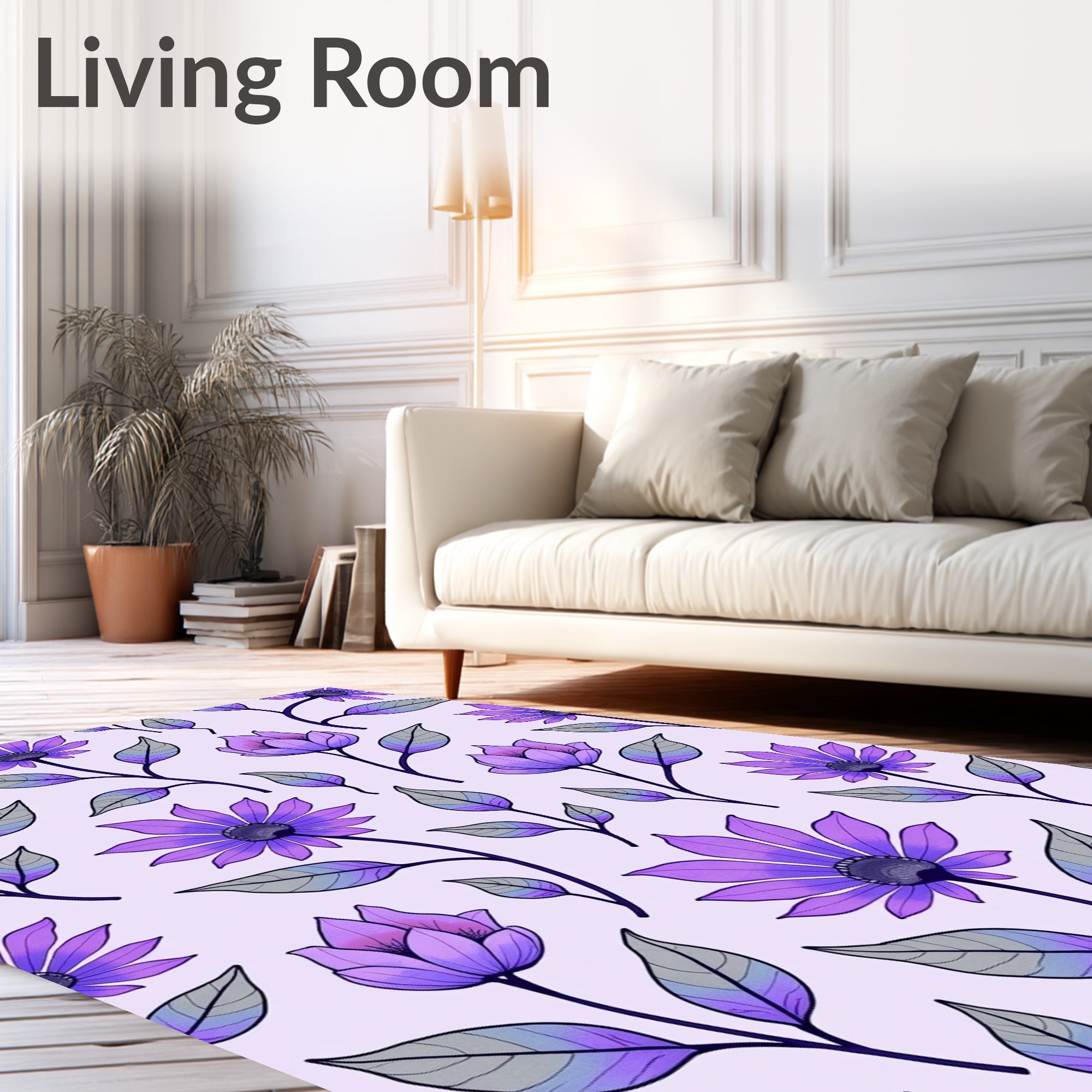 Purple Floral Pattern with Outline Rug