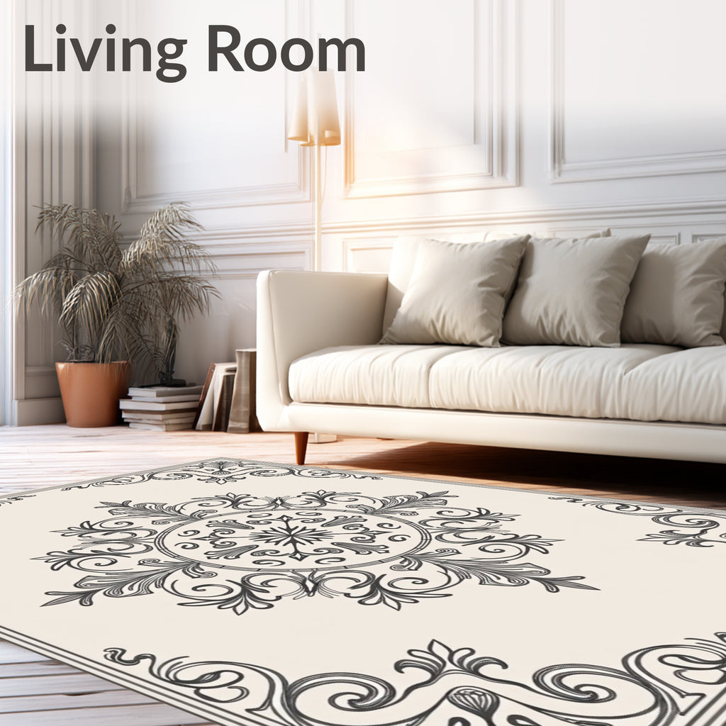 Ornate Scrollwork Central Medallion Style Rug