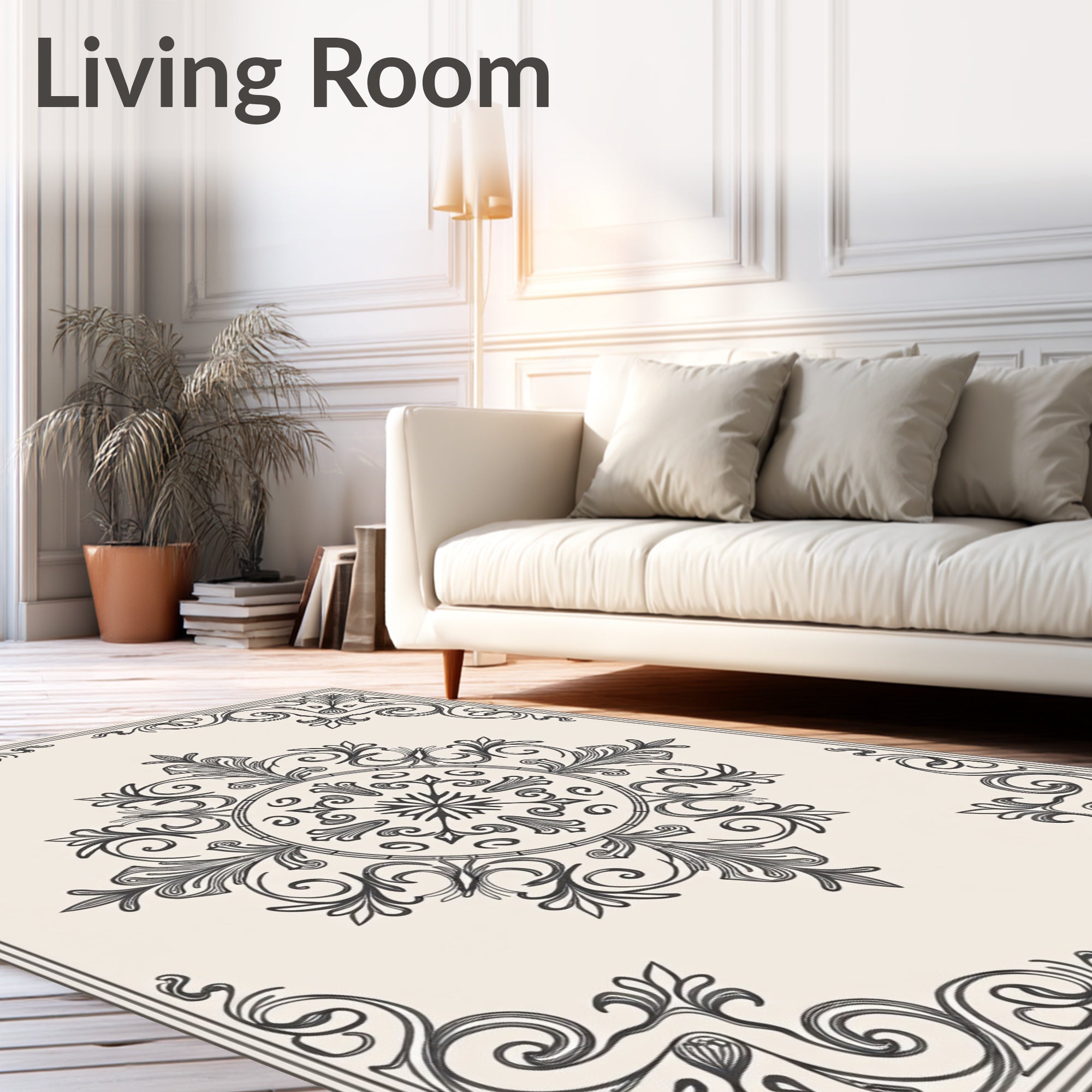 Ornate Scrollwork Central Medallion Style Rug