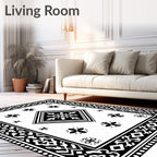 Traditional Black and White Geometric Design Rug