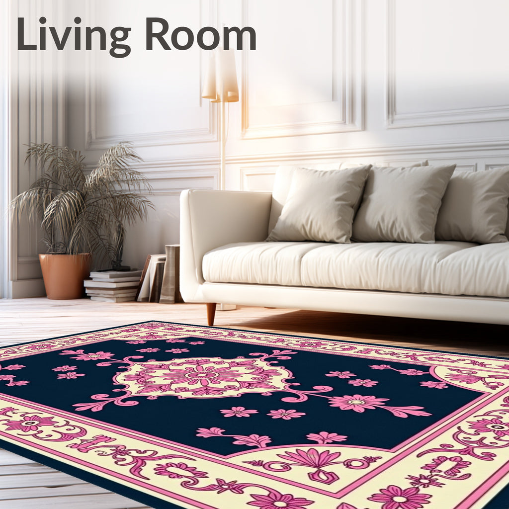 Classic Floral Medallion Pink Blue Rug
