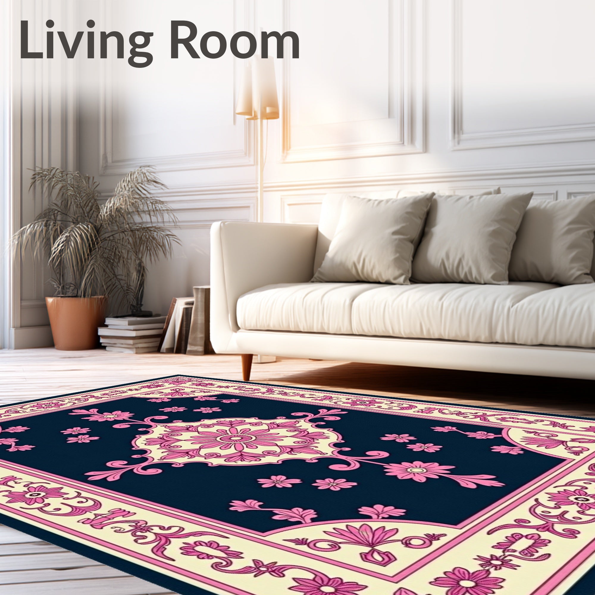 Classic Floral Medallion Pink Blue Rug