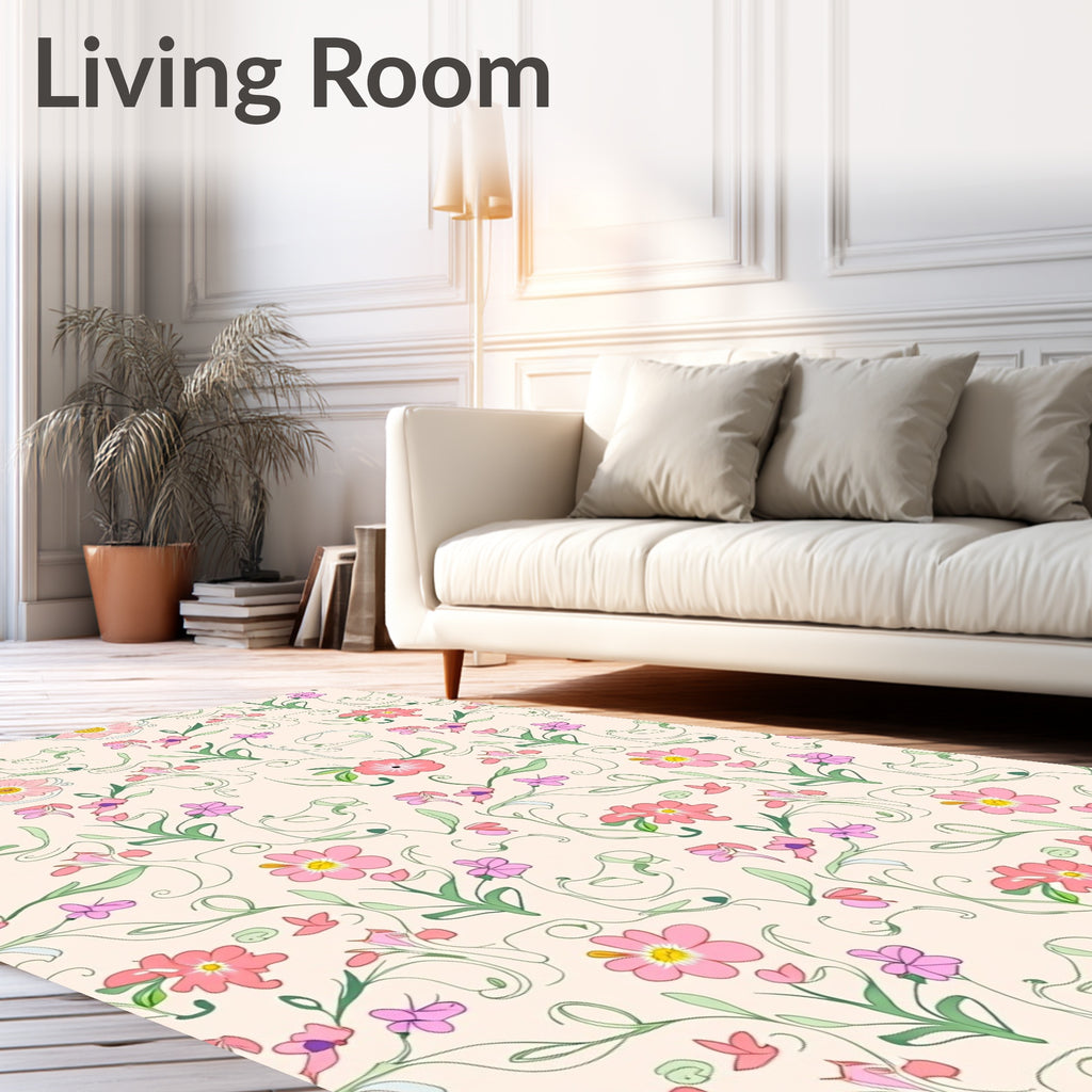 Delicate Pink Floral Pattern Rug