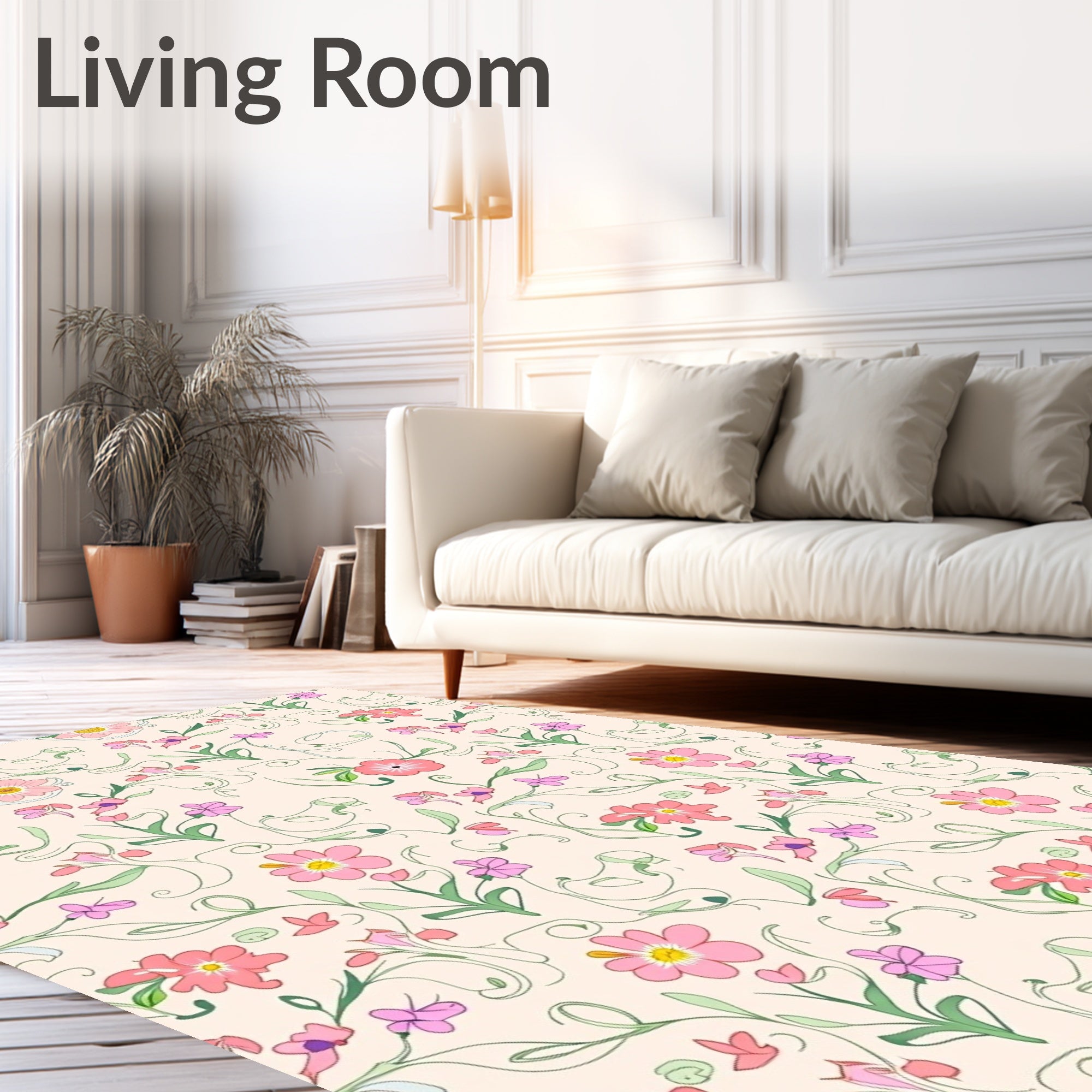 Delicate Pink Floral Pattern Rug