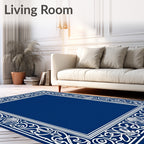 Ornate White Floral Border Design Rug