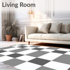 Classic Black White Checkered Pattern Rug