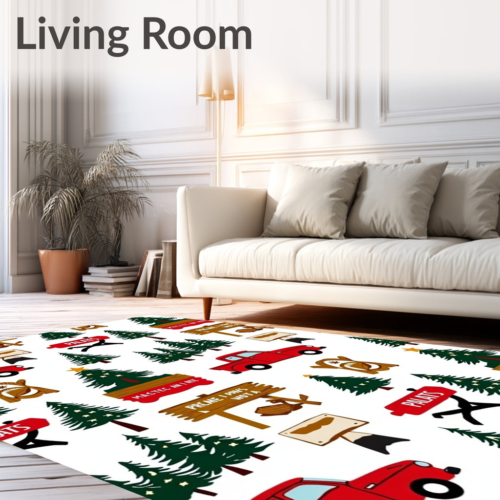 Red Truck Christmas Tree Forest Picnic Rug