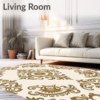Ornate Gold Damask Scroll Pattern Rug