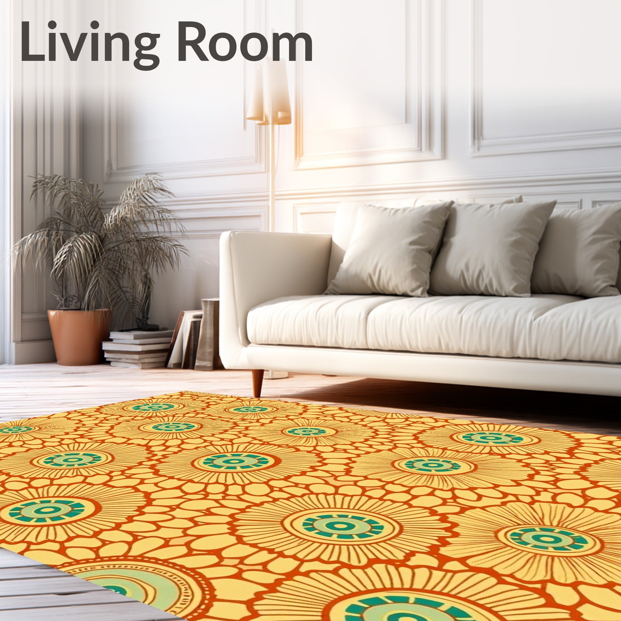 Retro Floral Sunburst Pattern Rug