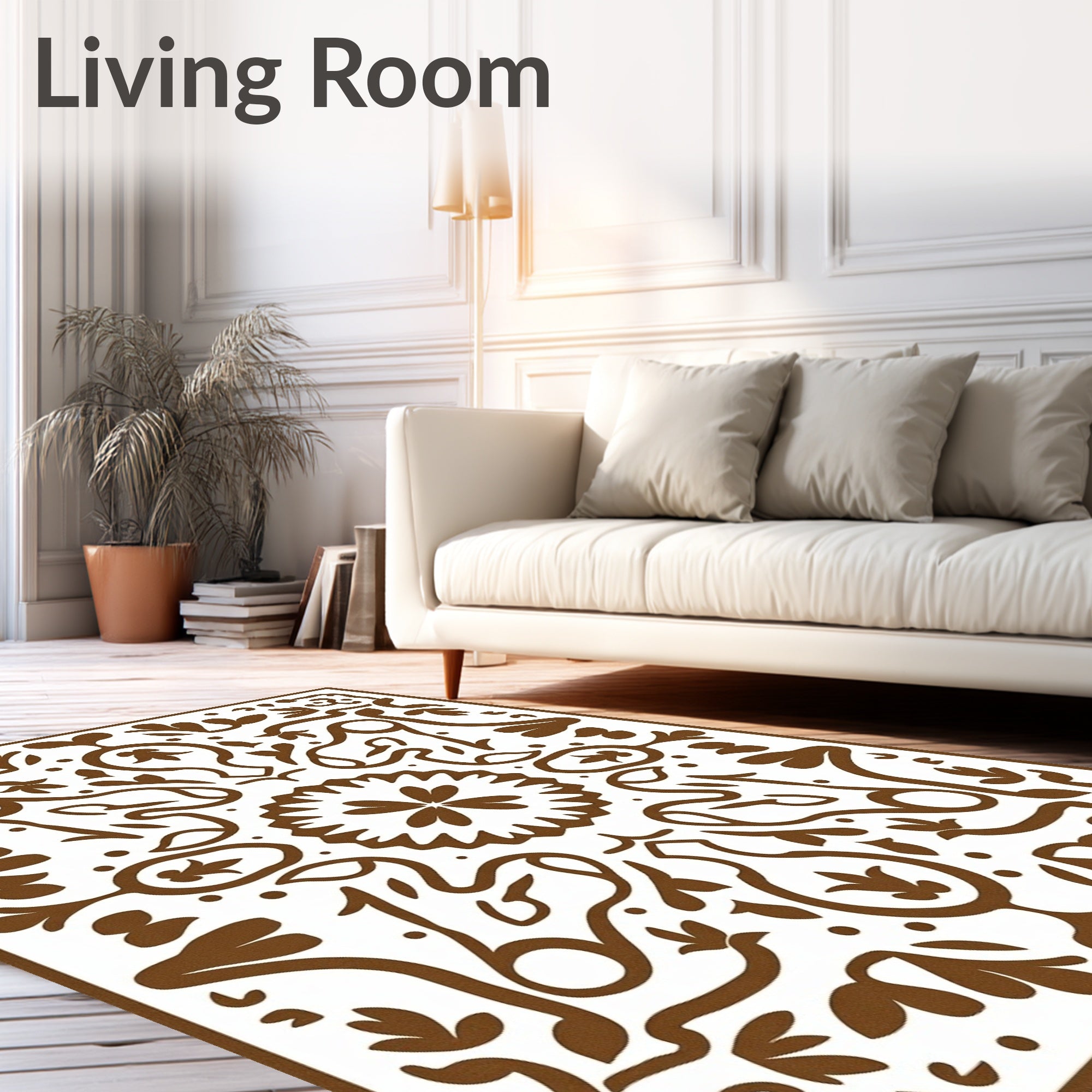 Ornate Floral Patterned Brown Rug