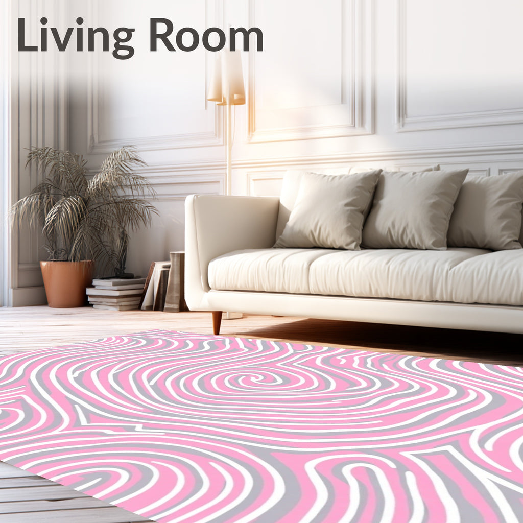 Chic Pink Gray Swirl Pattern Rug