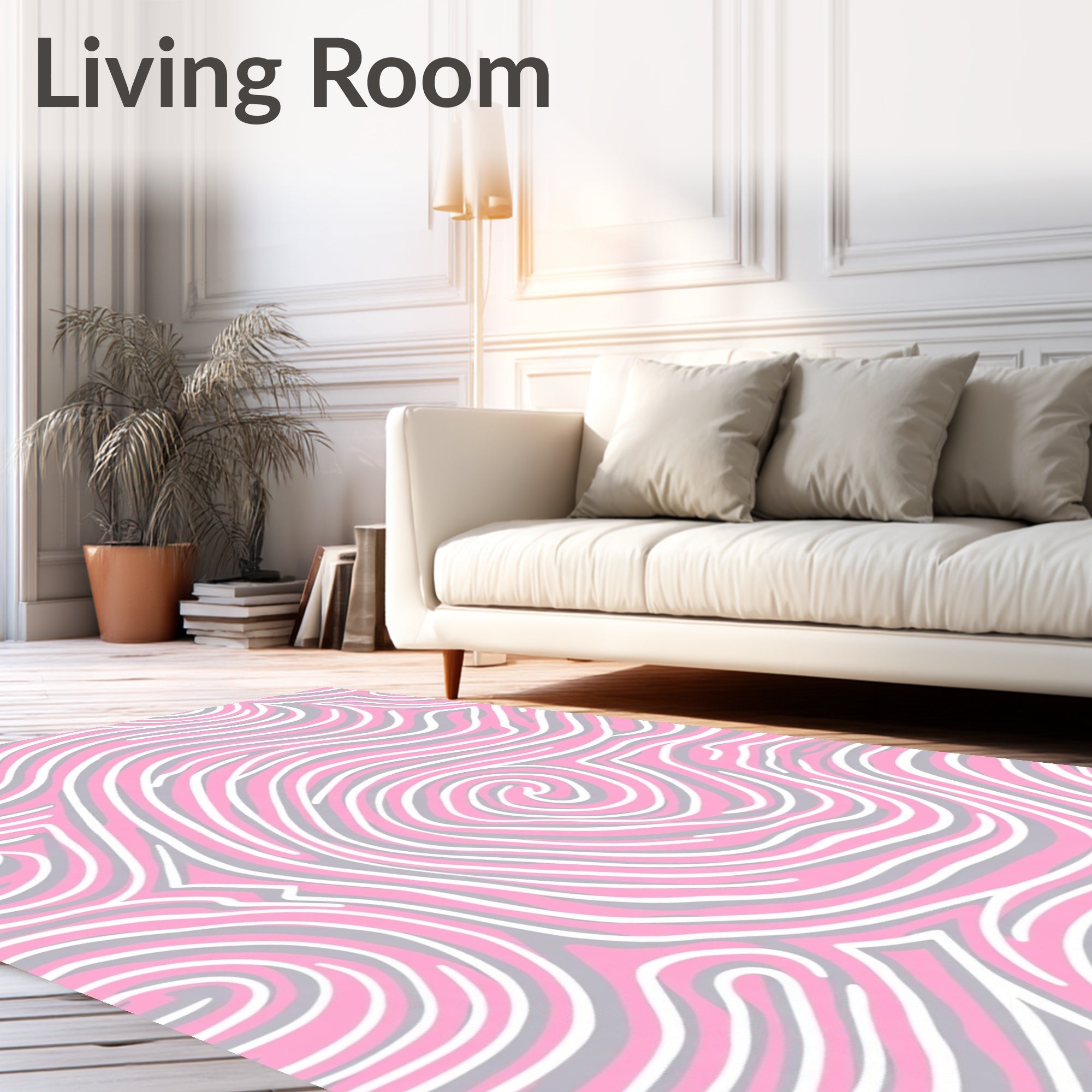 Chic Pink Gray Swirl Pattern Rug