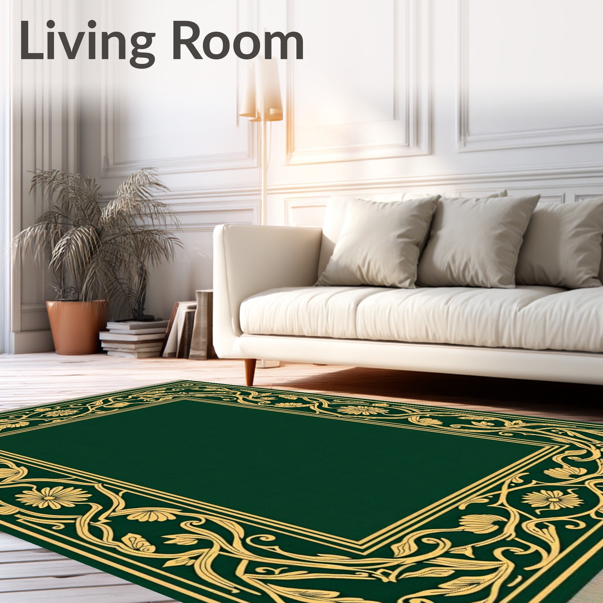 Elegant Gold Floral Border Design Rug