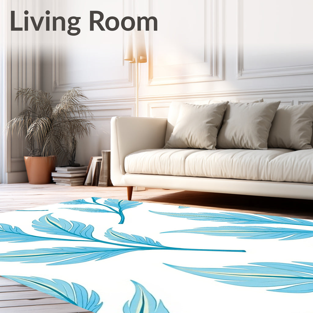 Light Blue Feather Pattern Design Rug