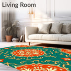 Classic Teal Orange Floral Arabesque Rug