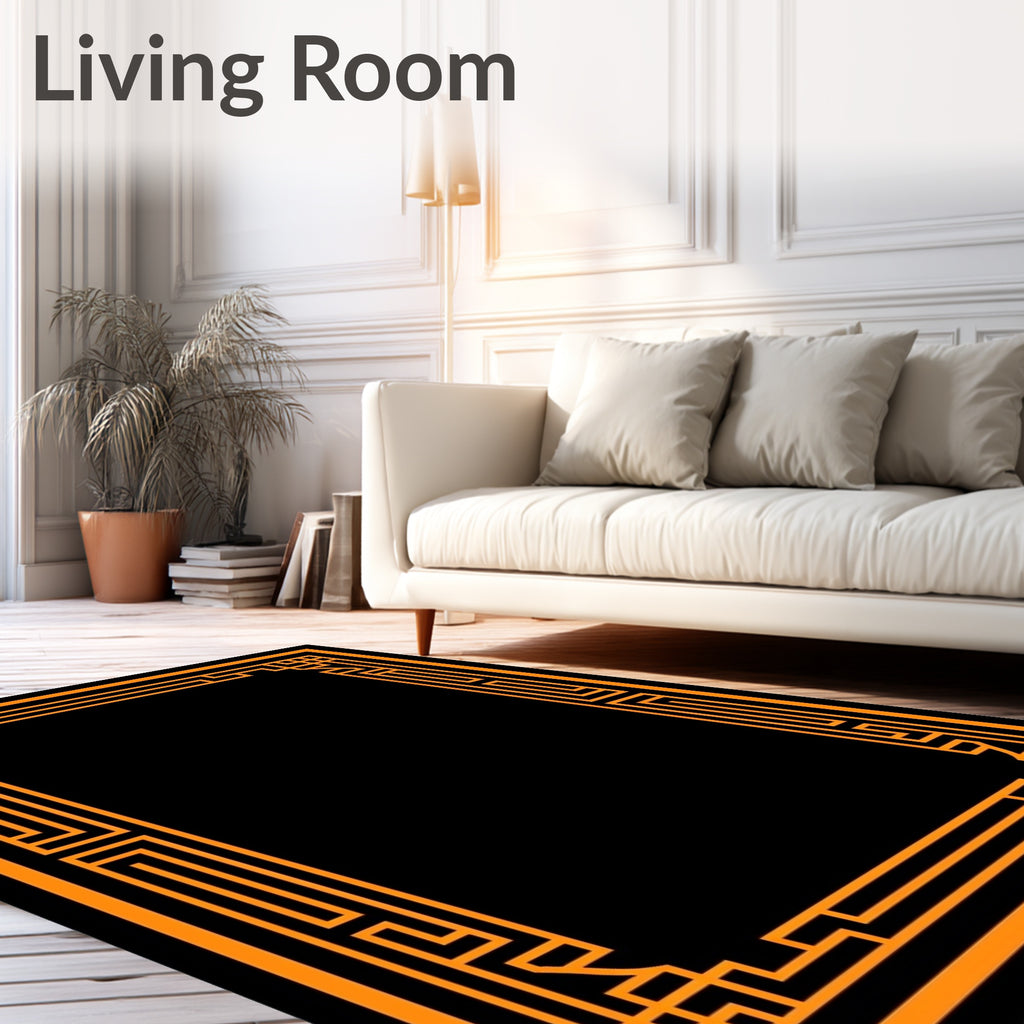 Bold Orange Geometric Border Rug