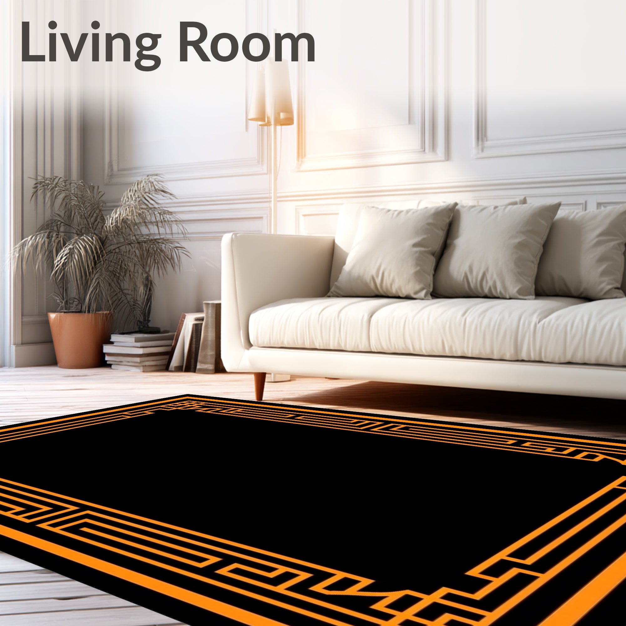 Bold Orange Geometric Border Rug