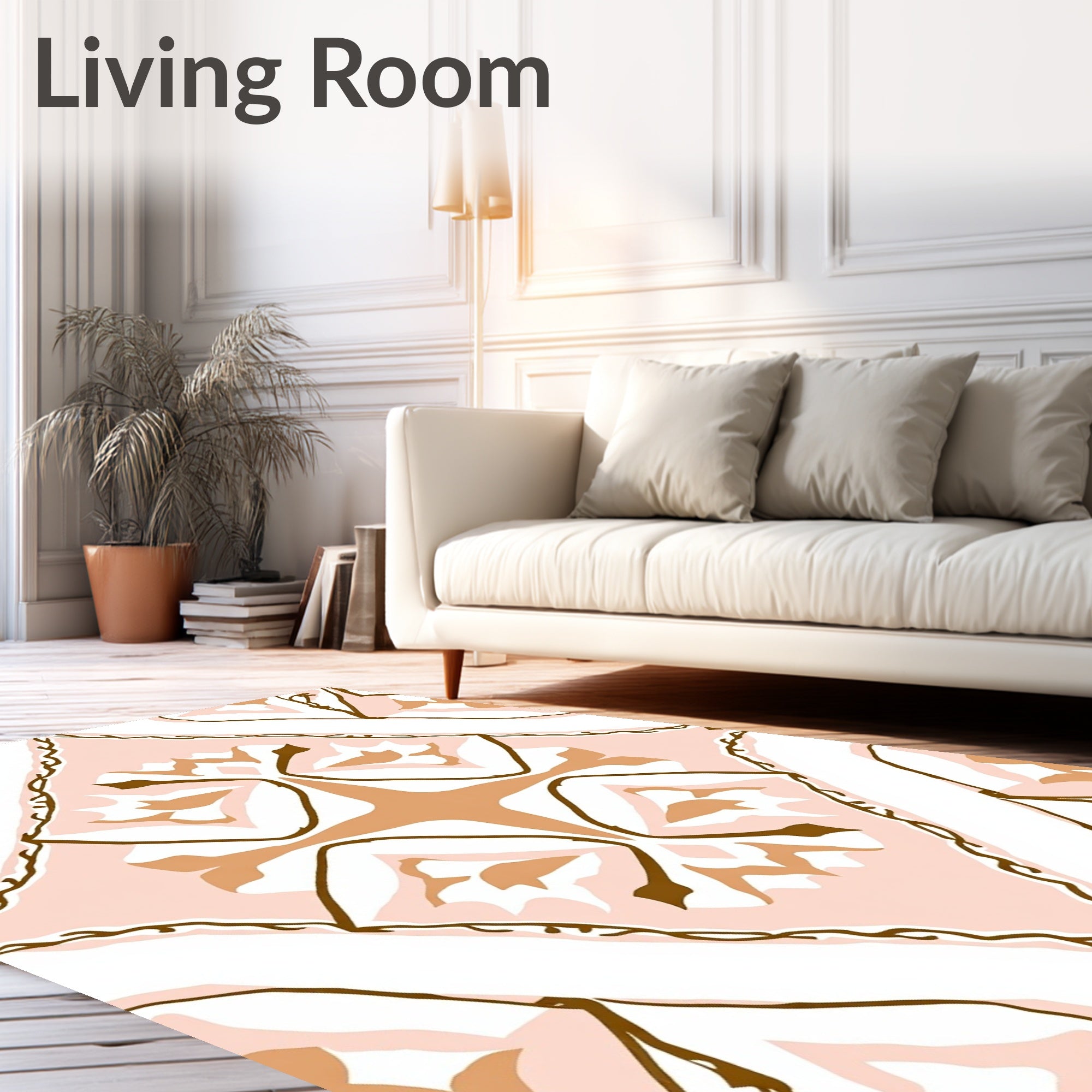 Blush Tan Floral Geometric Pattern Design Rug