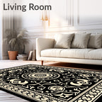 Black Cream Intricate Floral Mandala Rug