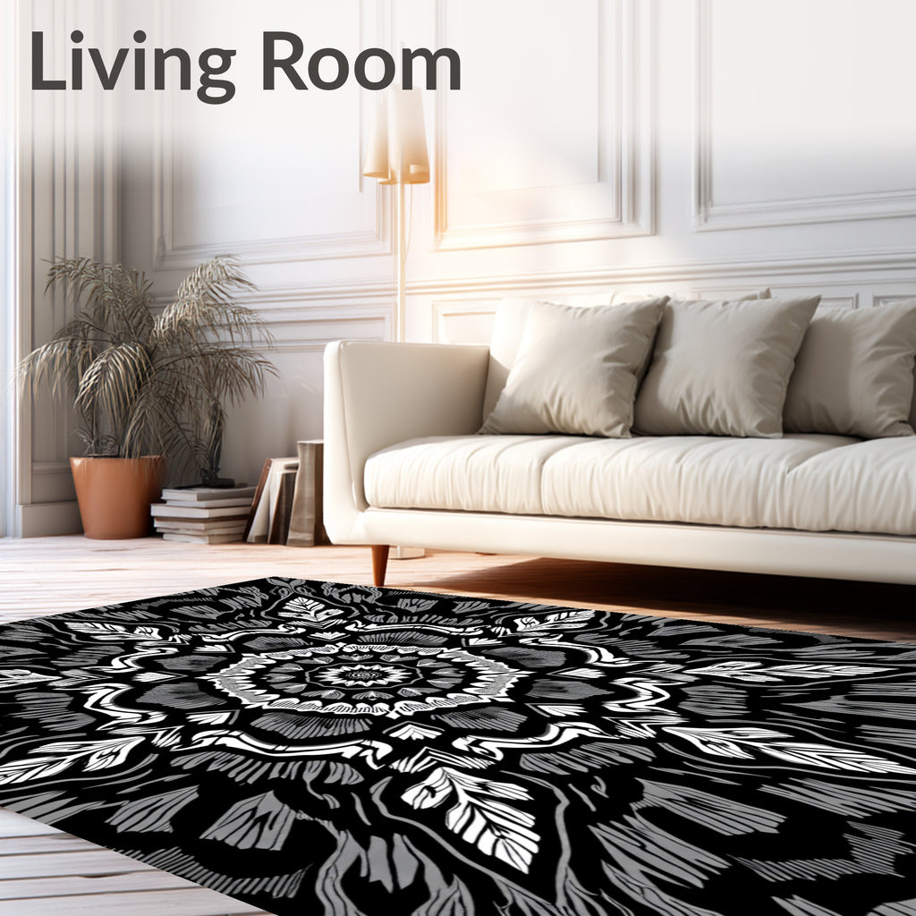 Monochromatic Radial Leaf Pattern Rug
