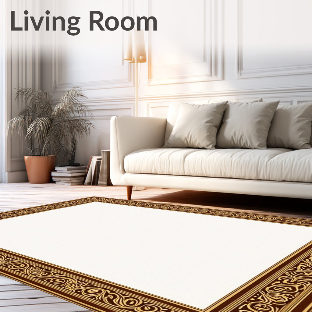 Ornate Gold Leaf Classic Border Rug