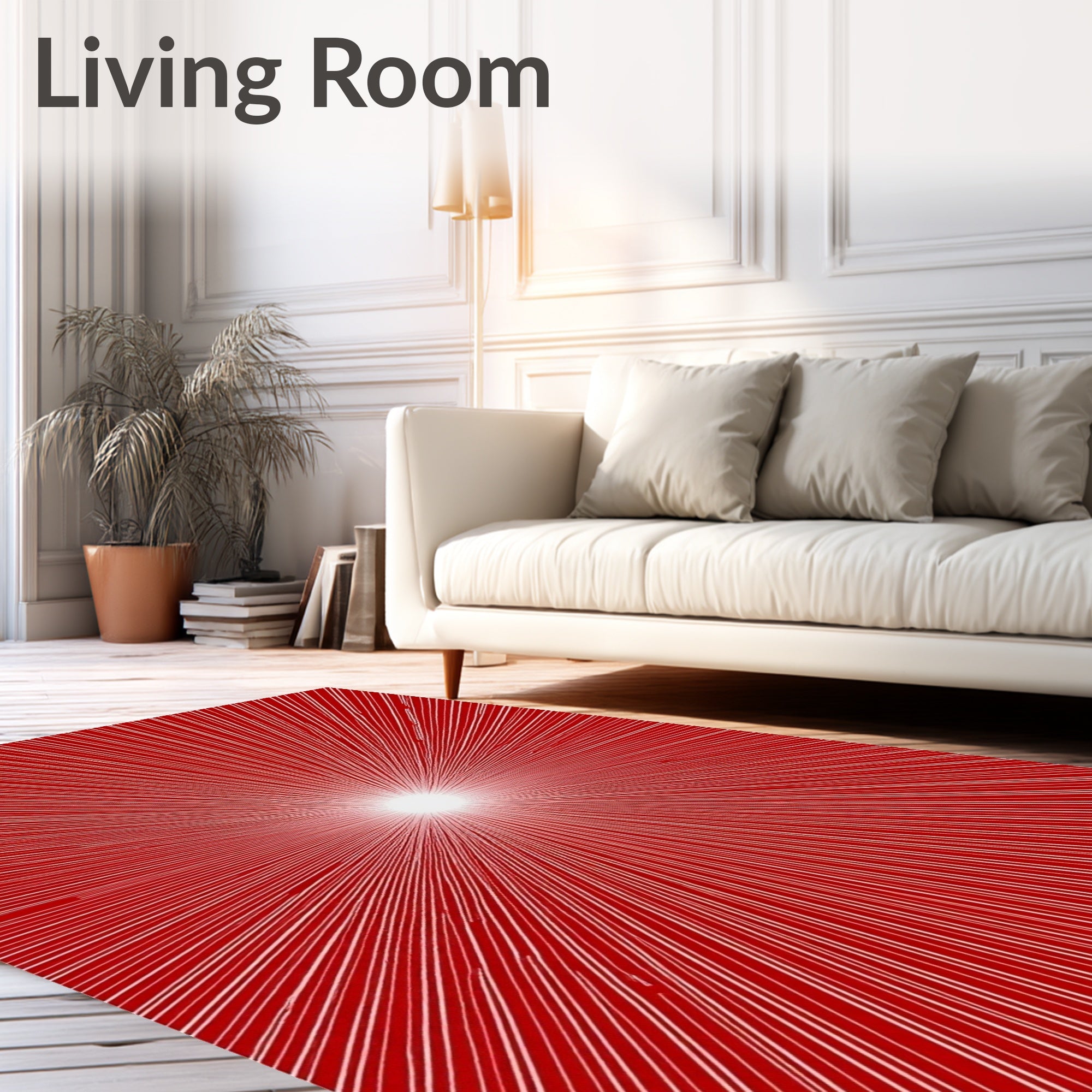 Radiant Sunburst Red Line Art Rug