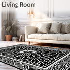 Intricate Black White Sunburst Pattern Rug