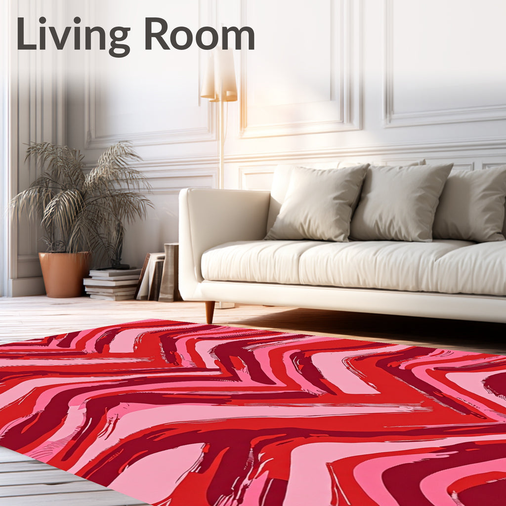 Bold Red Pink Brushstroke Stripe Rug