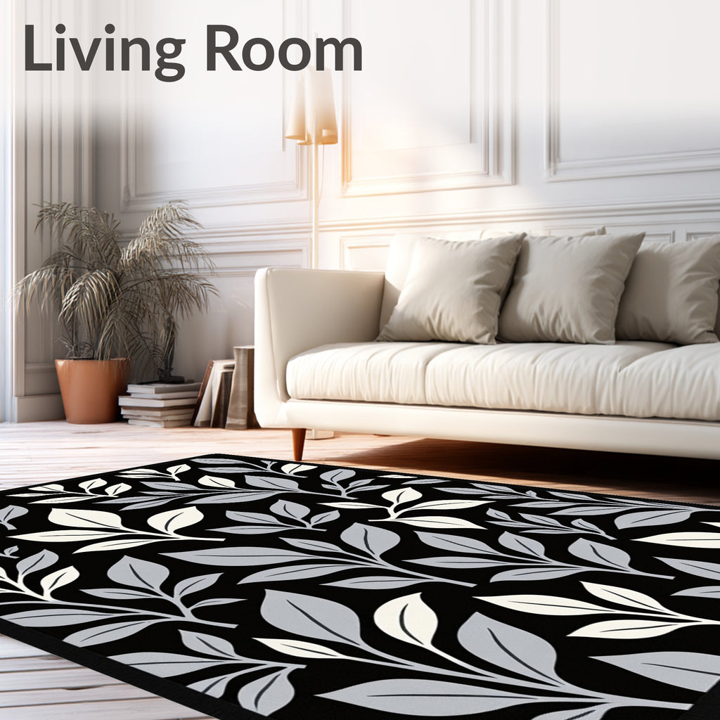 Monochrome Branch Leaf Pattern Rug