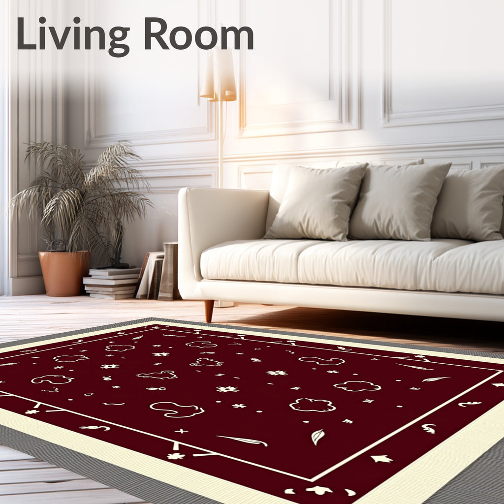 Farmhouse Bordered Cream Red Patterned Rug