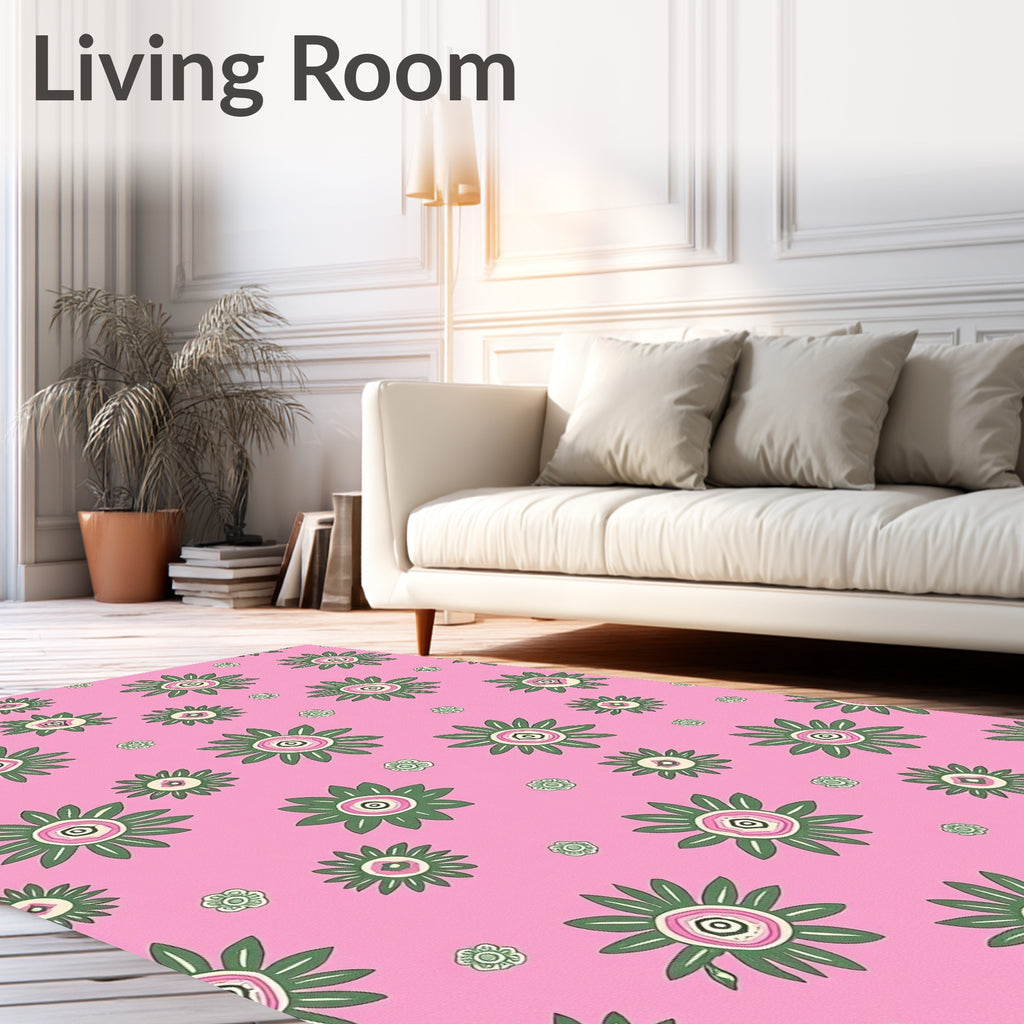 Pink Floral Pattern Daisy-Inspired Design Rug