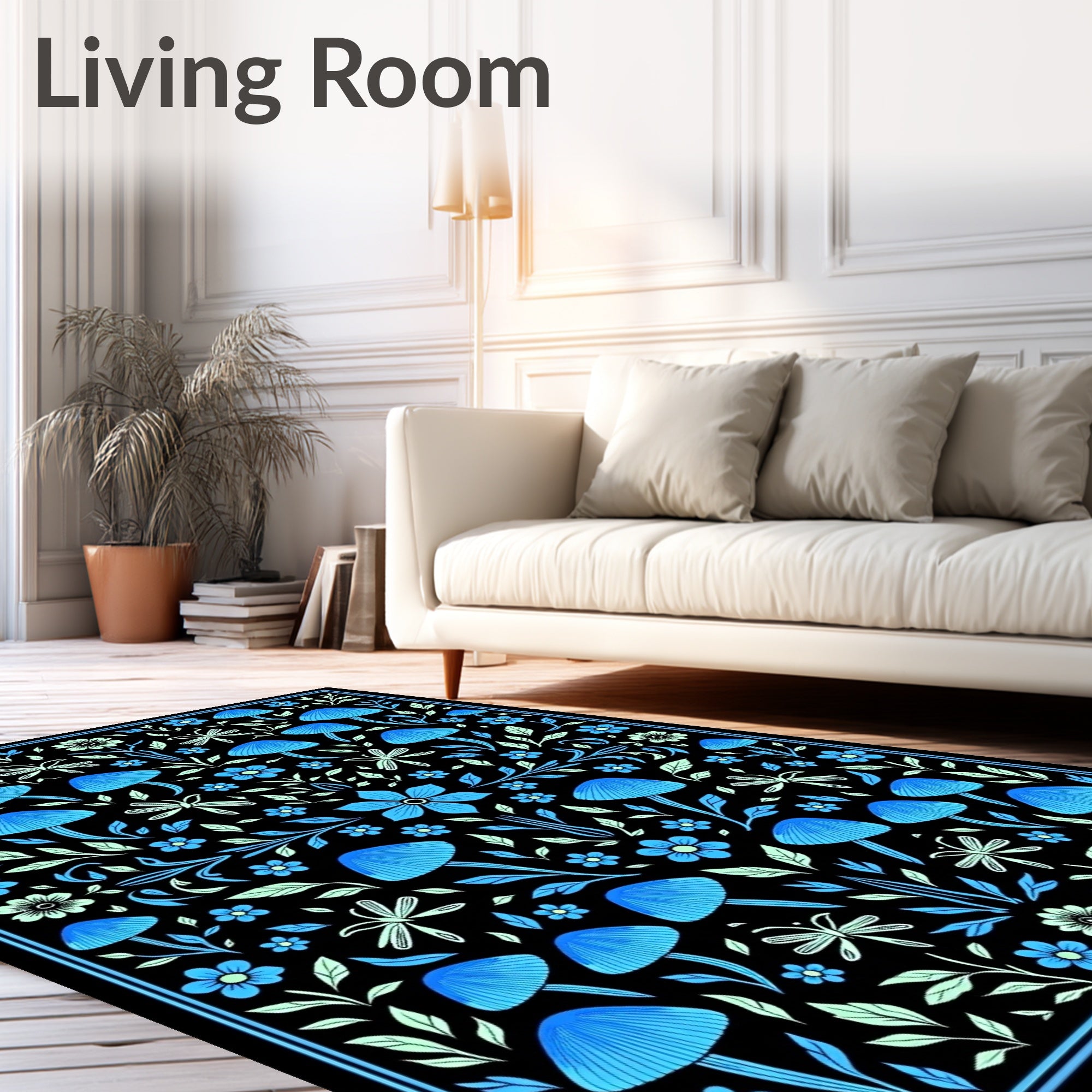 Mushroom And Flower Symmetrical Pattern Rug