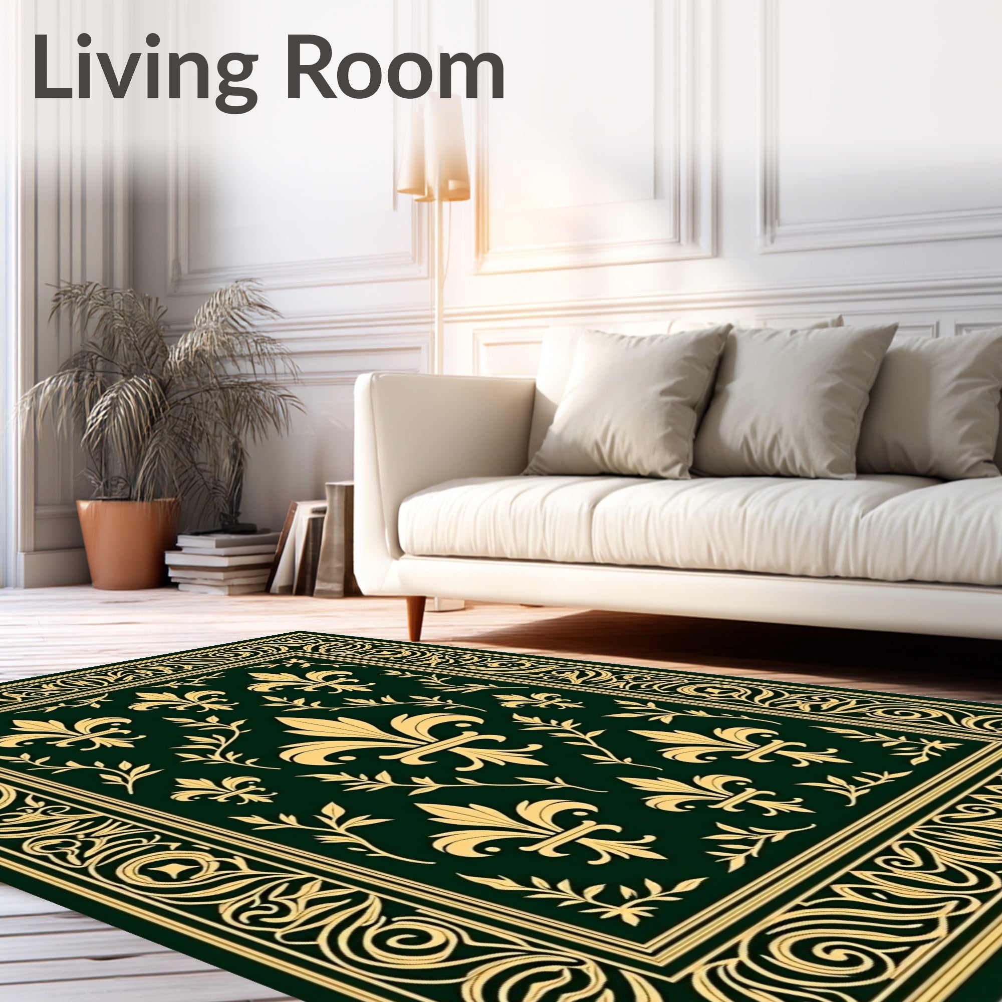 Ornate Fleur de Lis Border Pattern Rug