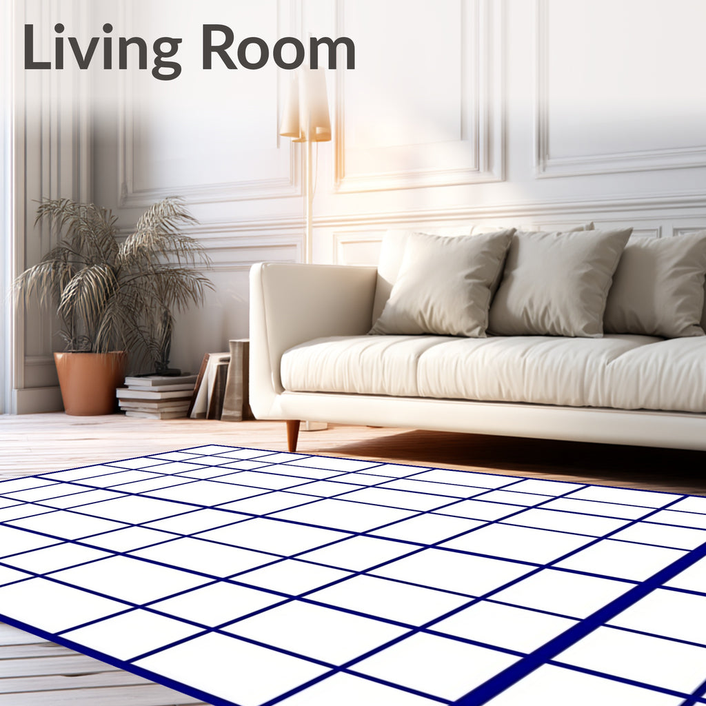 Modern Blue Grid Pattern Rug