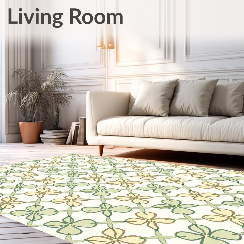 Pale Green Floral Lattice Pattern Rug