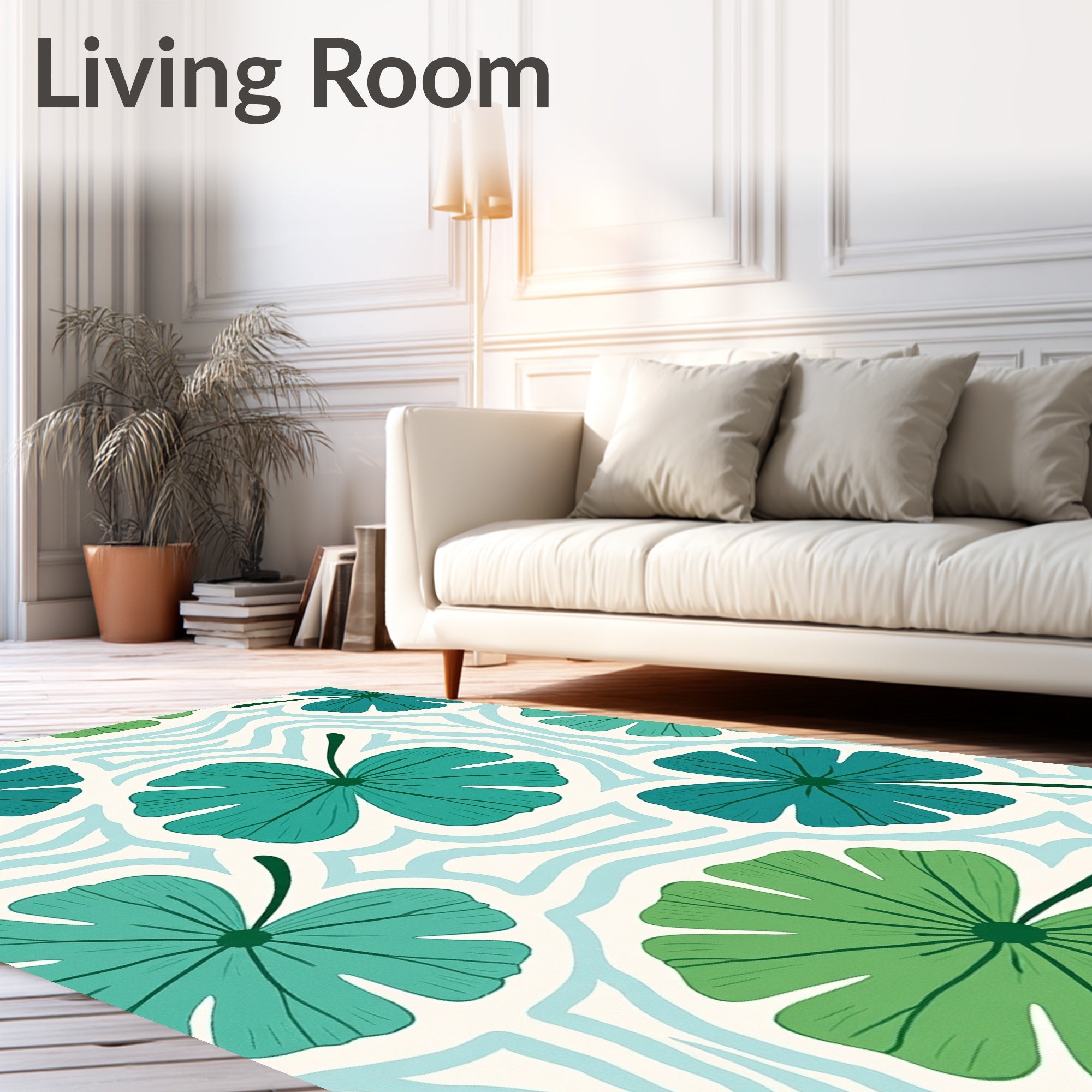 Teal Leafy Waves Wallpaper Design Rug