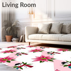 Pink Snowman Christmas Poinsettia Rug