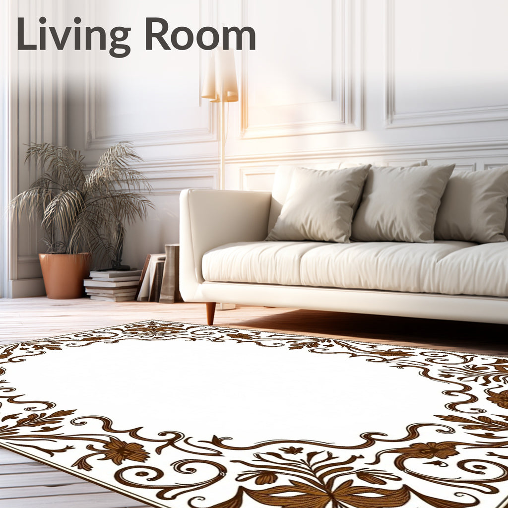 Brown Floral Scroll Decorative Rug