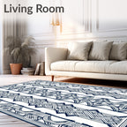 Dark Blue White Vertical Geometric Pattern Rug