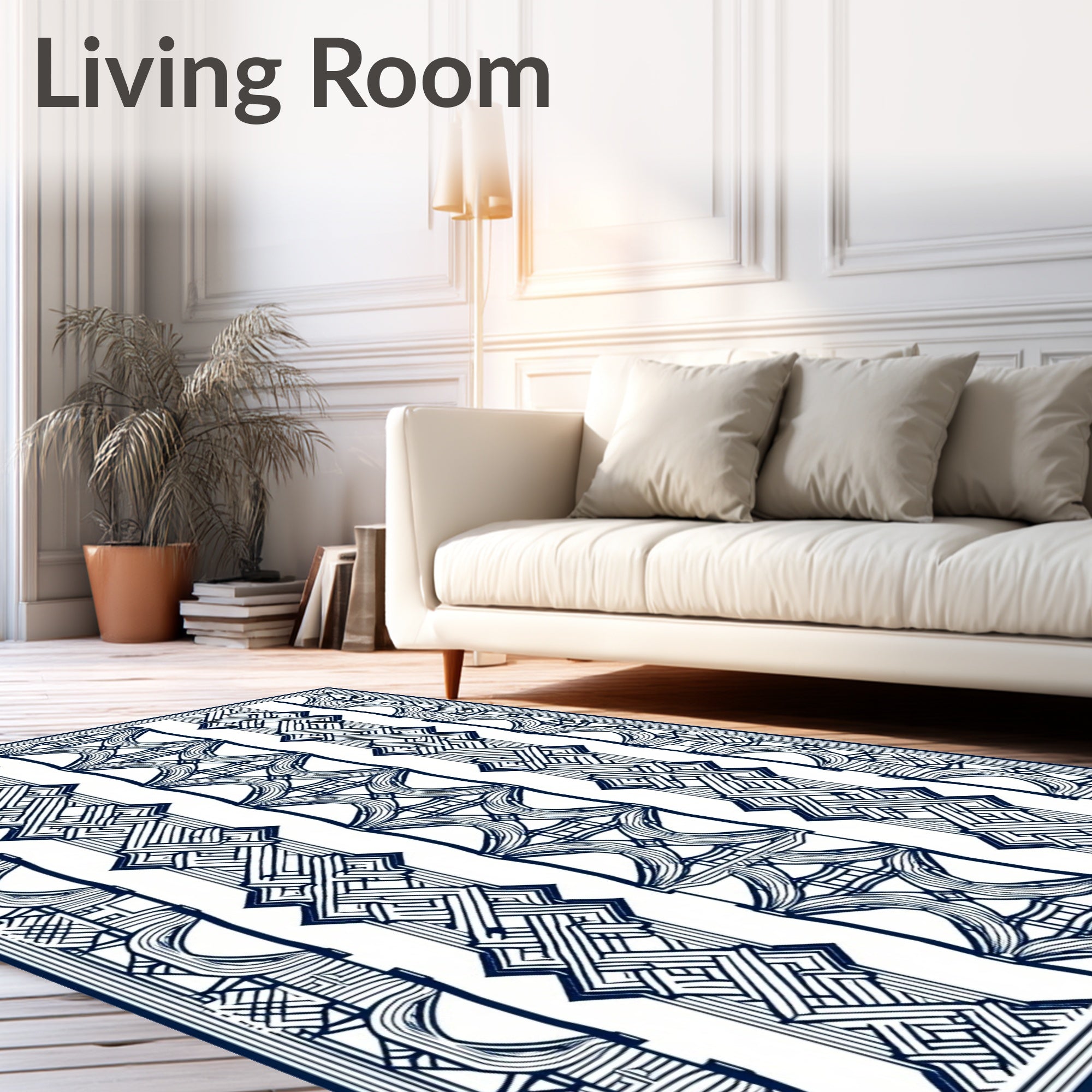 Dark Blue White Vertical Geometric Pattern Rug