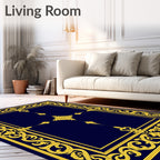 Ornate Gold Scrollwork Border Design Rug