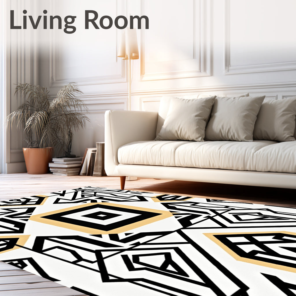 Art Deco Geometric Black White Gold Rug