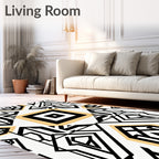 Art Deco Geometric Black White Gold Rug