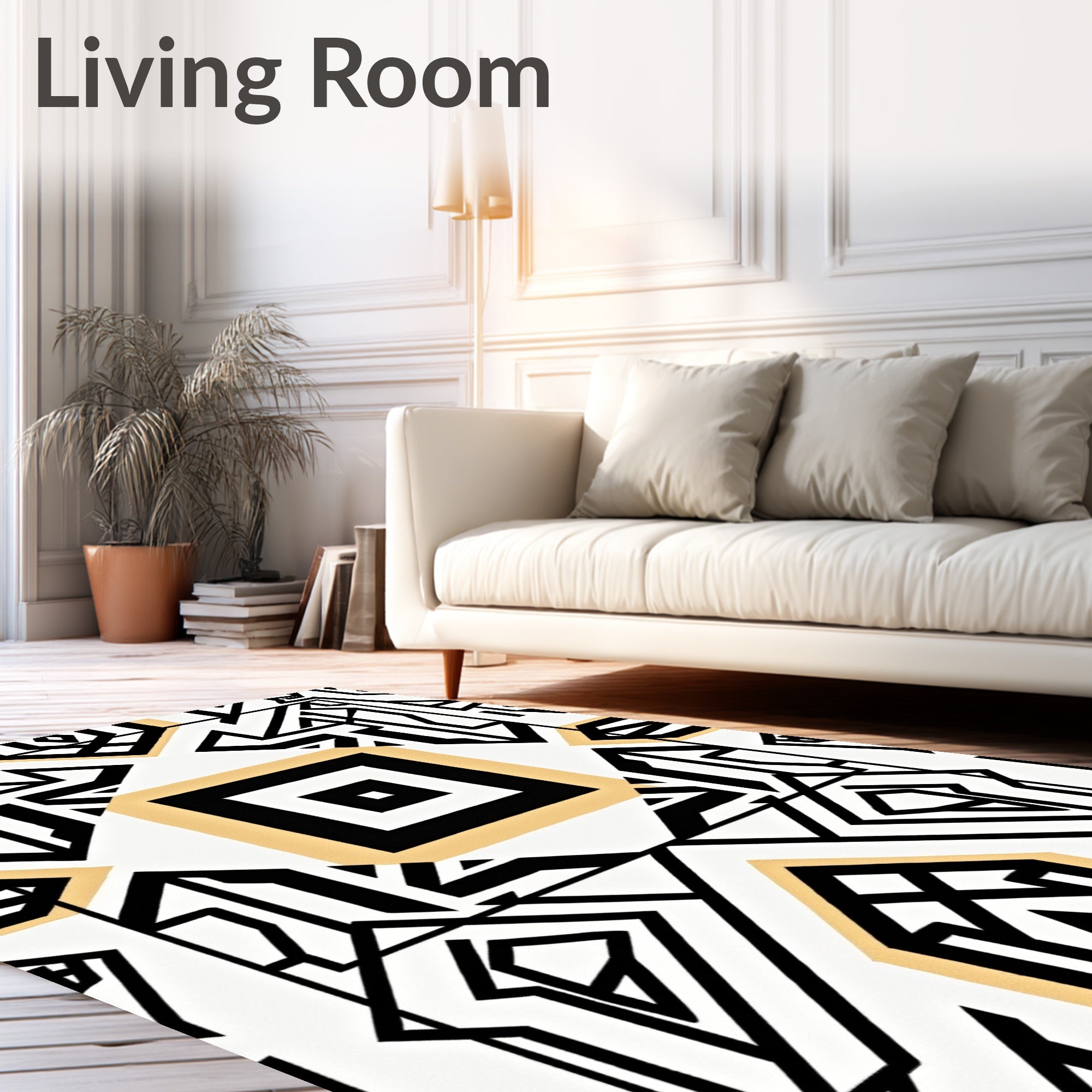 Art Deco Geometric Black White Gold Rug