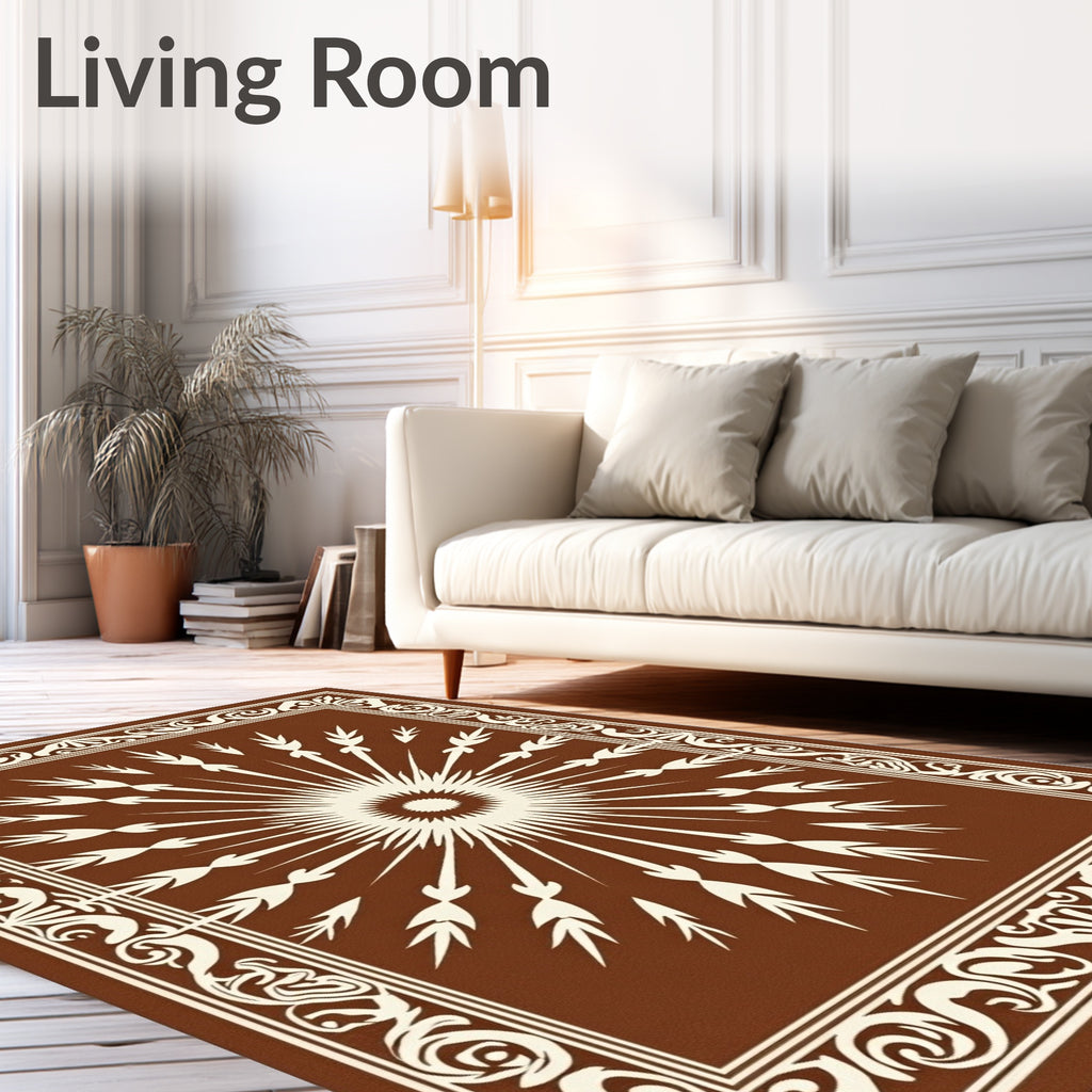 Radiant Sunburst Ivory Sepia Pattern Rug