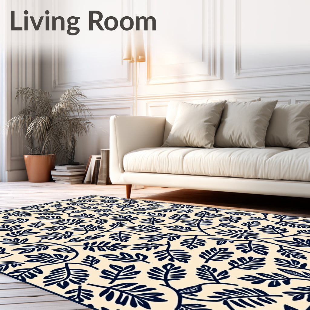 Navy Leafy Vine Pattern Rug