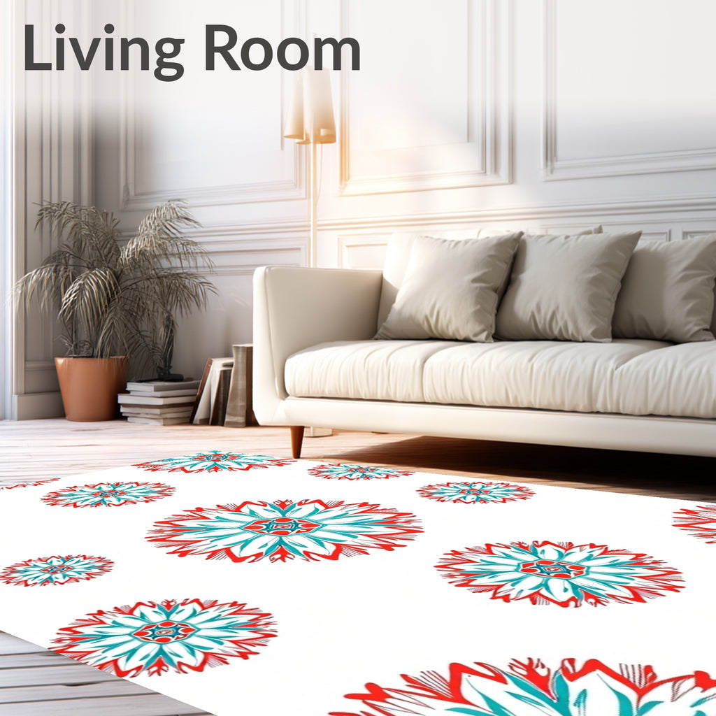 Red Teal Mandala Style Rug