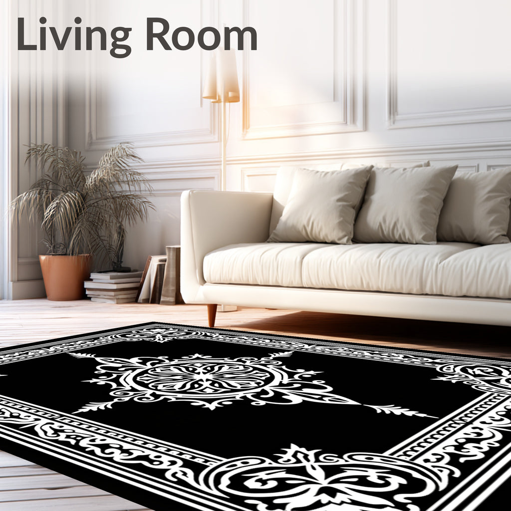 Elegant White Floral Frame Design Rug